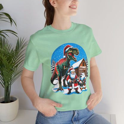 Dinosaur Christmas Tee, Santa T-Rex Shirt, Guine Pig Lover Gift, Holiday Short Sleeve Top, Funny Xmas Tee V2